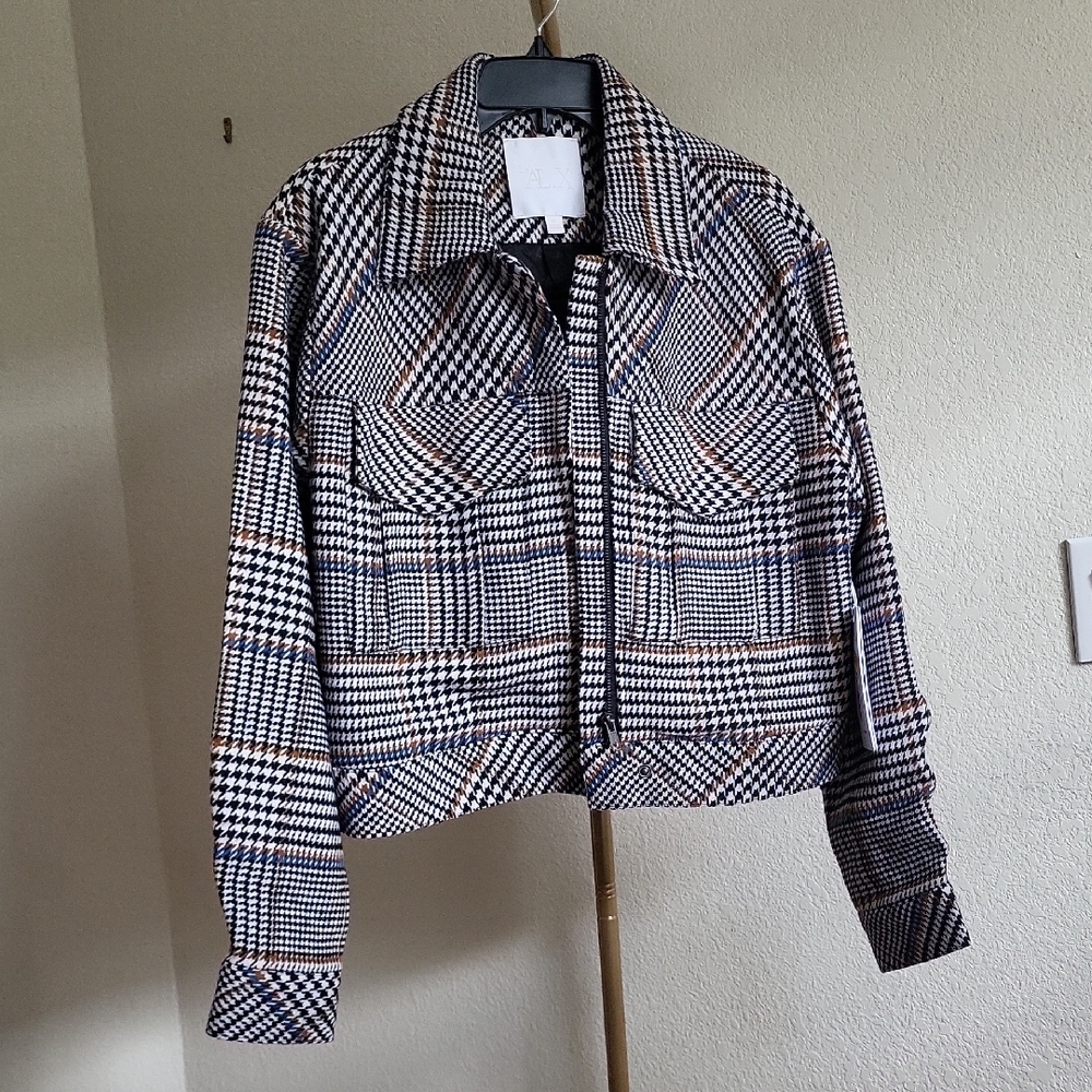 Le' AL.X Wool Blend Knit Plaid Cropped Jacket SZ M - Picture 2 of 8